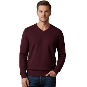 John‎ Bartlett XXL Designer Sweater Burgundy Wine VNeck Textured Preppy Classic